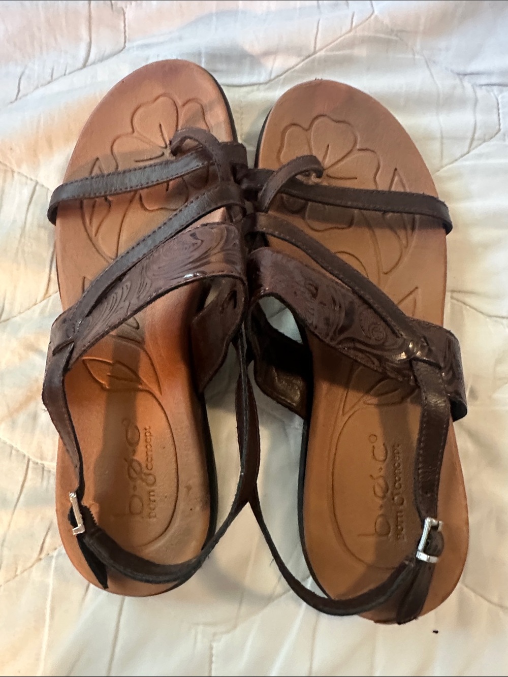 Brown Leather Floral Sandals - Women